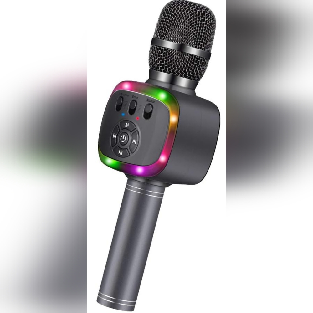 BONAOK Wireless Bluetooth Karaoke Microphone with Dual Sing, LED Lights, Portabl